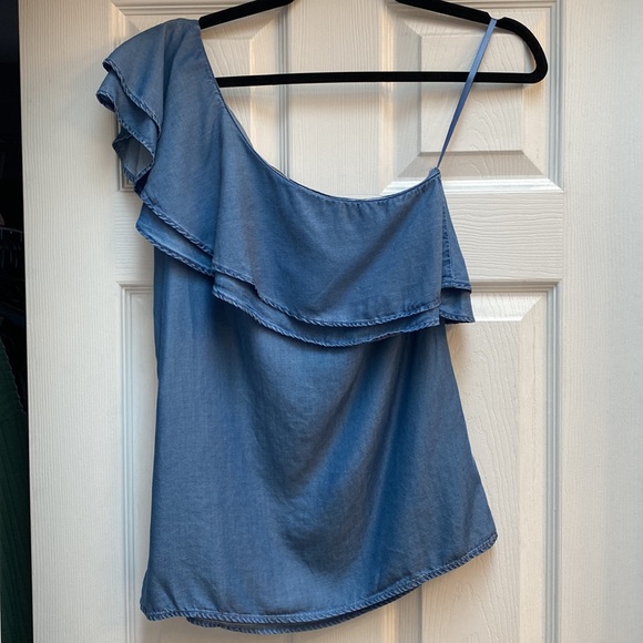 Michael Kors - chambray denim one shoulder ruffle top - Picture 6 of 6